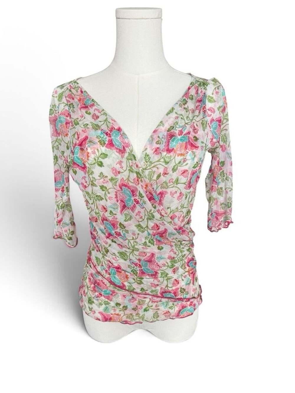 Diane von Furstenberg Floral V-Neck Wrap Blouse Size L